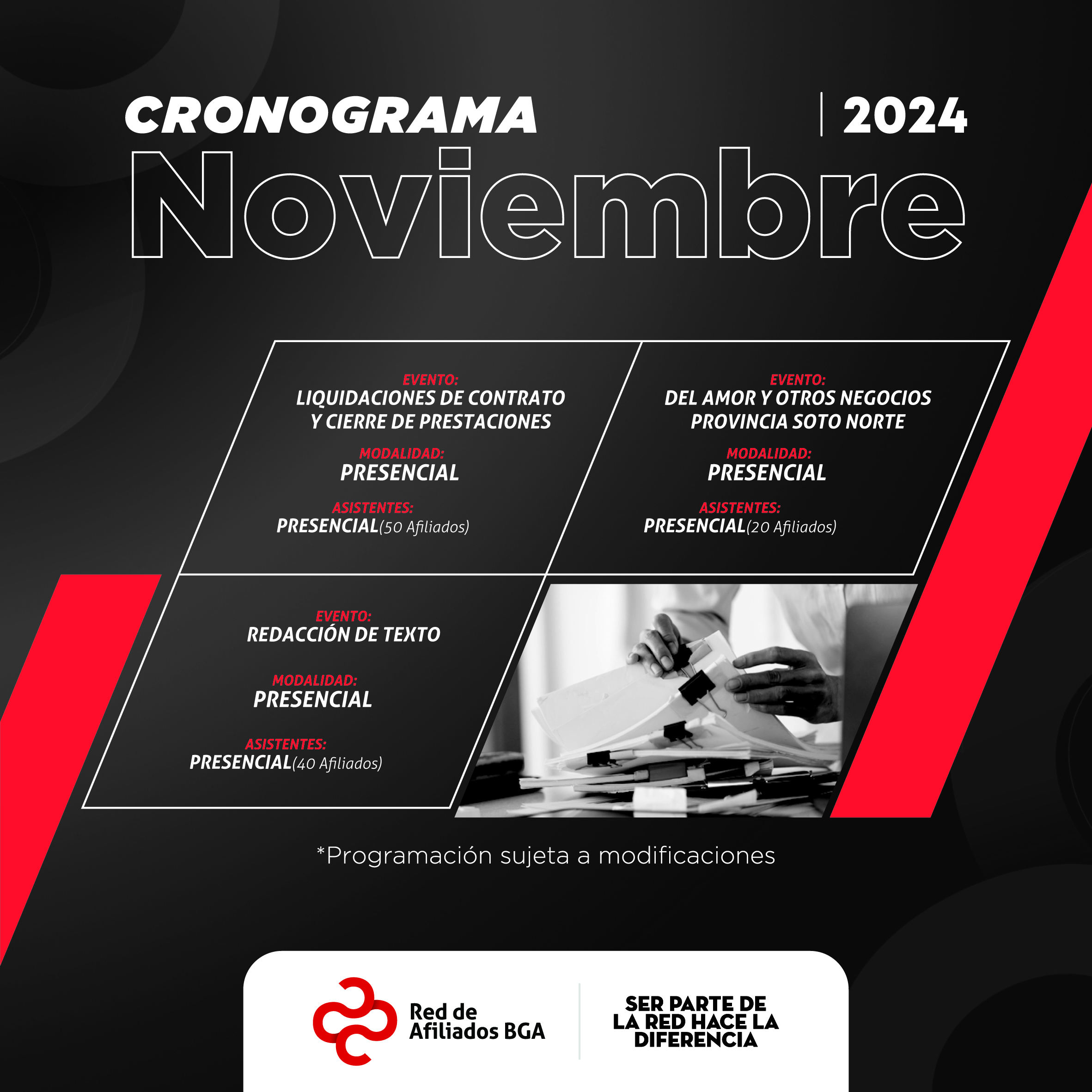 CRONOGRAMA EVENTOS AFILIADOS NOVIEMBRE 2024