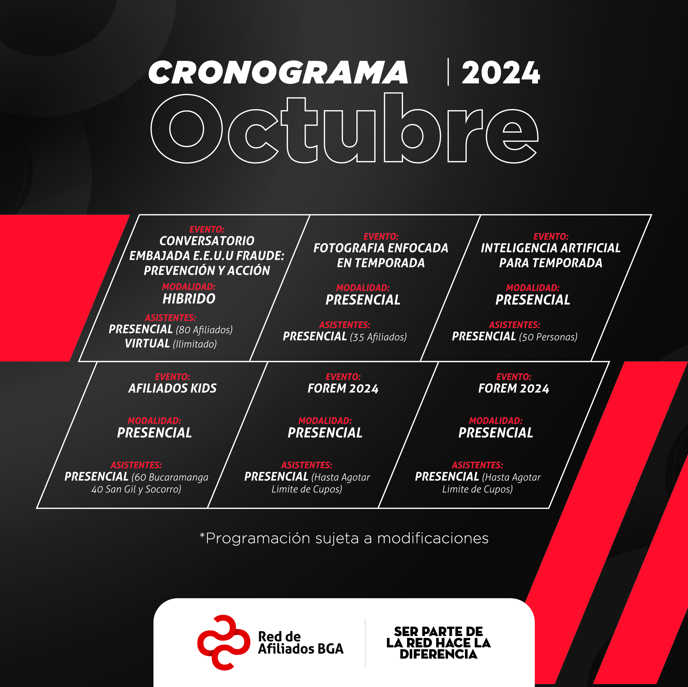 CRONOGRAMA EVENTOS AFILIADOS OCTUBRE 2024