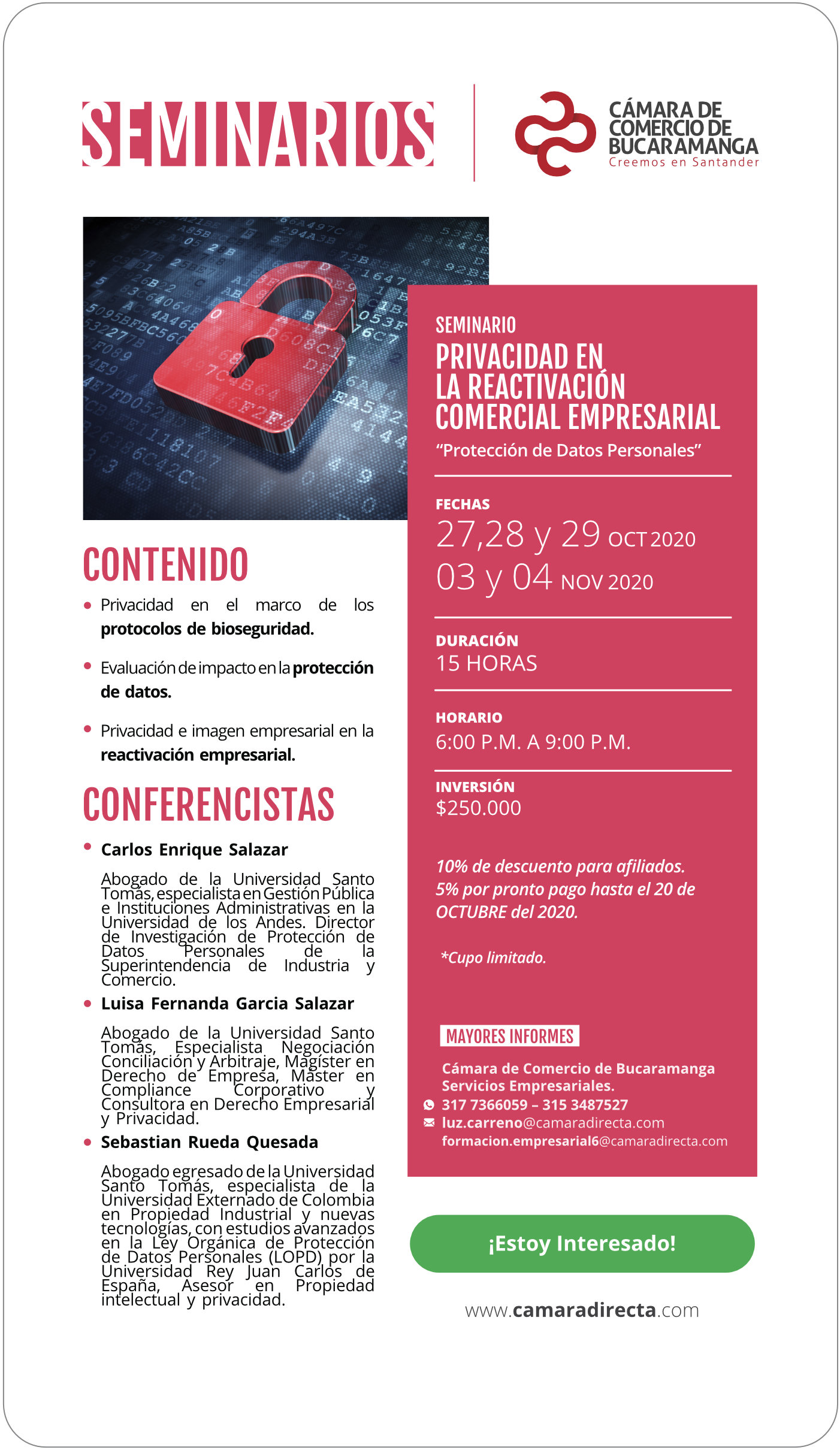 SEMINARIO PRIVACIDAD EN LA REACTIVACIÓN COMERCIAL EMPRESARIAL-Protección de Datos Personales SEMINARIO PRIVACIDAD EN LA REACTIVACIÓN COMERCIAL EMPRESARIAL-Protección de Datos Personales